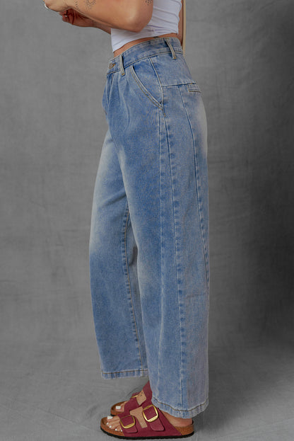 Ashleigh Blue Washed Pleated Detail Wide Leg Jeans