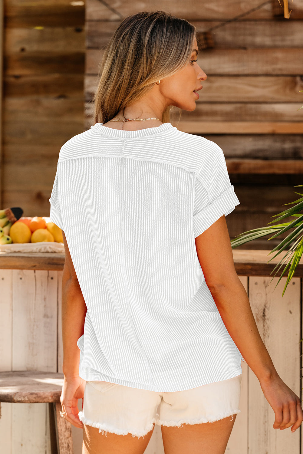 Medium Grey Textured Knit Exposed Stitching T-shirt