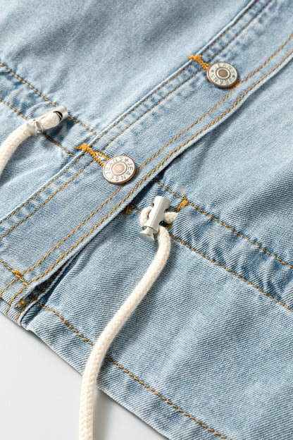 Beau Blue Draw-cord Hem Light Wash Denim Jacket