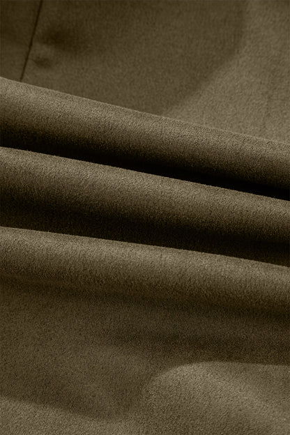 Moss Green Frilled Round Neck Short Puff Sleeve Shift Mini Dress