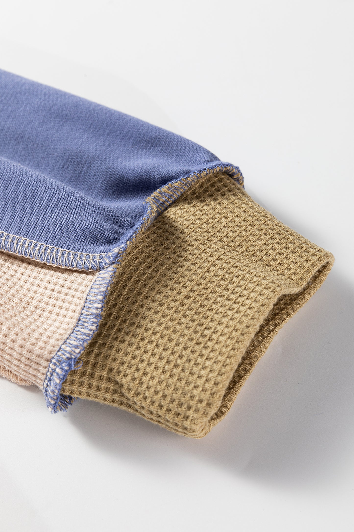 Wild Wind Color Block Mix Texture Waffle Patchwork Oversize Sweatshirt