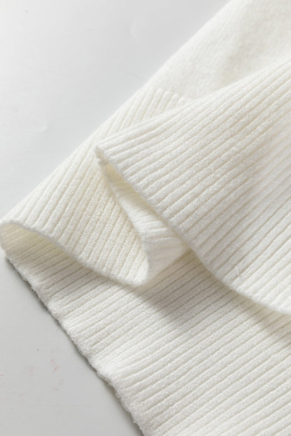 Straw Yellow Fish Scale Textured Knit Ribbed High Neck Short Sleeve Sweater