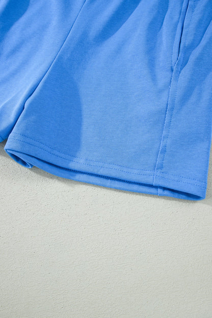 Sky Blue Slim Tank Top Elastic High Waist Shorts 2pcs Outfit
