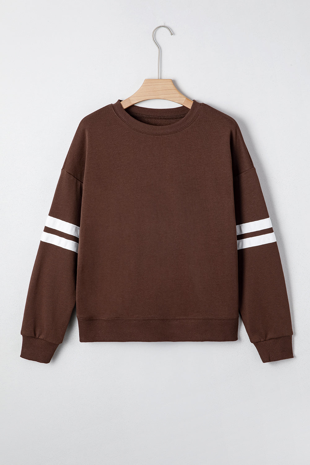 Coffee Varsity Striped Detail Drop Shoulder Oversized Sweatshirt