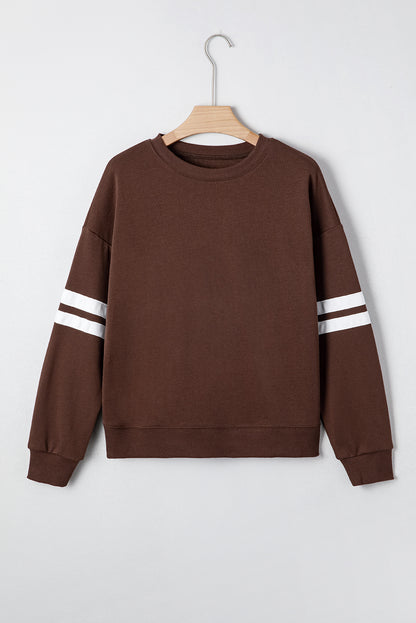 Coffee Varsity Striped Detail Drop Shoulder Oversized Sweatshirt