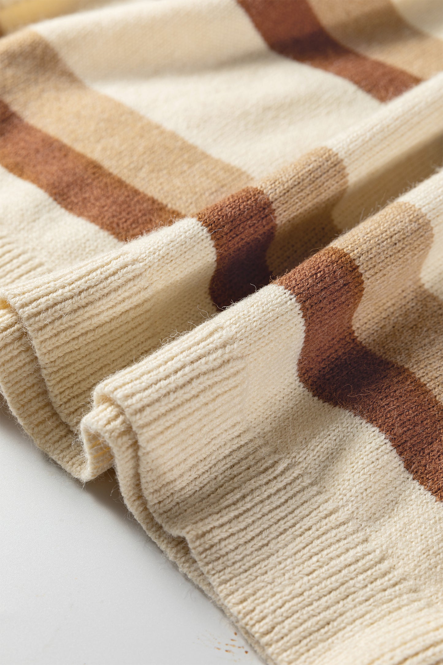 Khaki Stripe Exposed Seam Drop Shoulder Knit Baggy Sweater