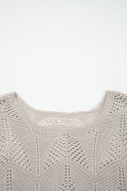 Seagrass Hollow Out Knit 7/8 Sleeve Casual Sweater