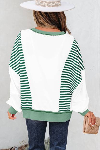 Brown Stripe Colorblock Patchwork Contrast Stitching Oversize Sweatshirt