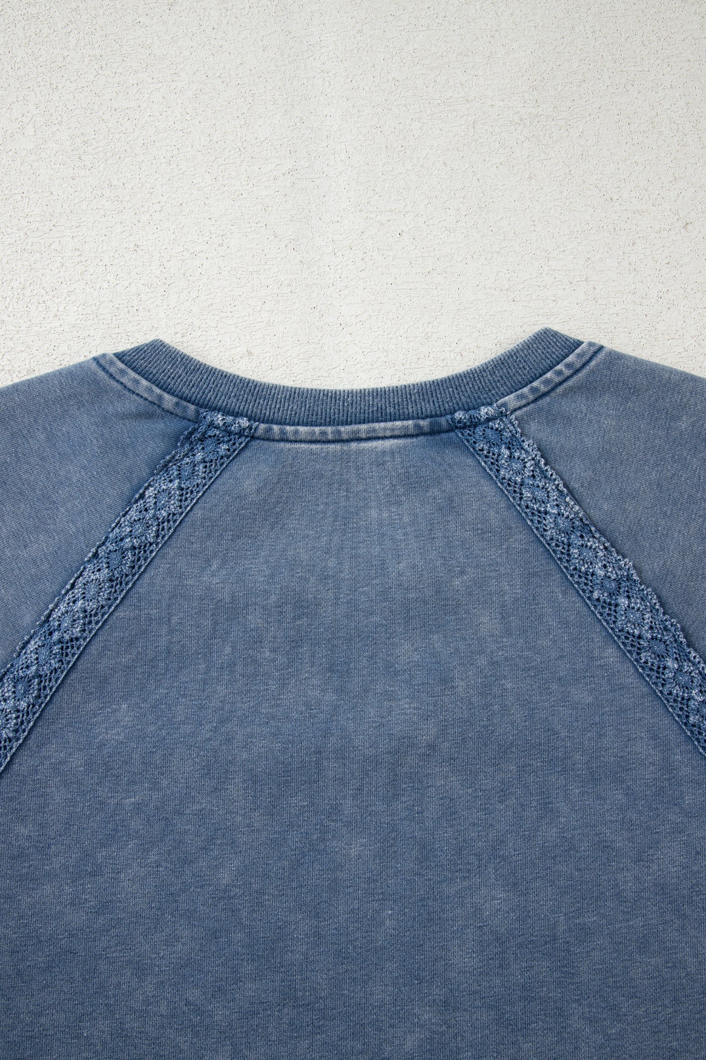 Red Dahlia Lace Patchwork Detail Notched Neck Mineral Wash Baggy Sweatshirt