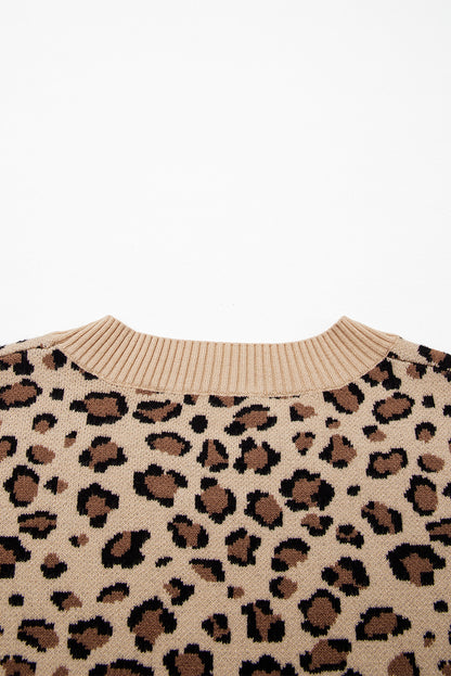 Khaki Leopard Print Dolman Sleeve Sweater