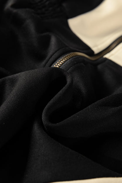 Black Two-tone Long Sleeve Zipped Front Casual Romper