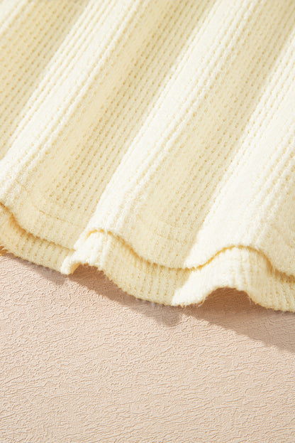 Oatmeal Textured Knit Half Buttons Henley Top