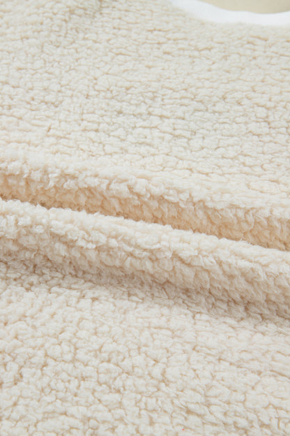 White MERRY CHRISTMAS Multicolor Embroidered Sherpa Pullover Sweatshirt