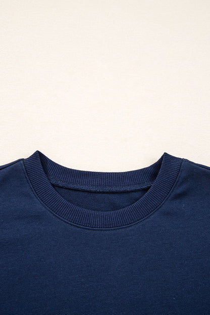 Navy Blue Varsity Striped Detail Drop Shoulder Oversized Sweatshirt
