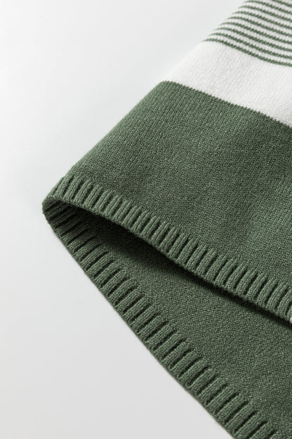 Green Stripe Color Block Patchwork Dolman Oversize Tunic Sweater