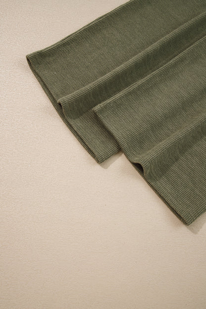 Laurel Green Solid Color Knit Loose Straight Leg Casual Overall Jumpsuit