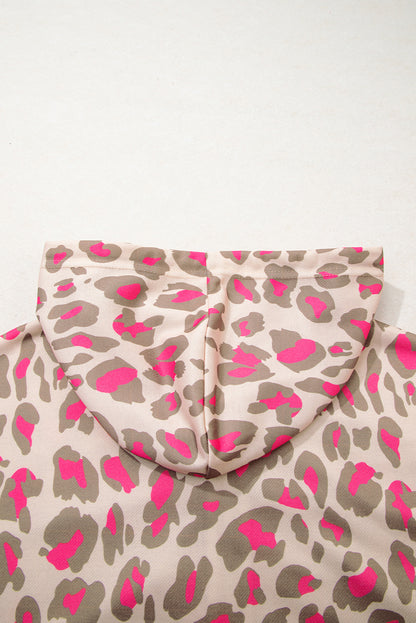 Rose Leopard Print Zip-up Hooded Sweatshirt
