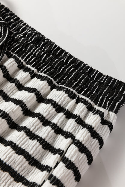 Sky Blue Stripe Collared Pullover Top and Drawstring Pant Set