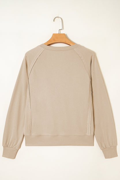 Parchment Raw Edge Exposed Seam Raglan Sleeve Side Slit Sweatshirt