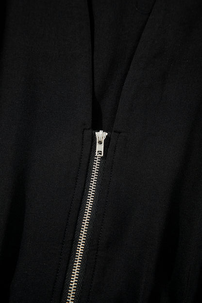 Black Sleeveless Zipped Front V Neck Shirred Waist Maxi Dress