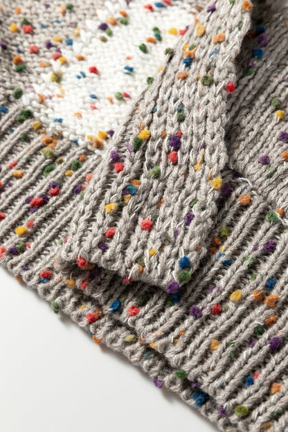 Brown Confetti Dot Checkered Print Open Cardigan with Pockets