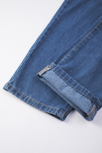 Dark Blue Retro Bib Pocket Buckle Straps Casual Denim Jumpsuit