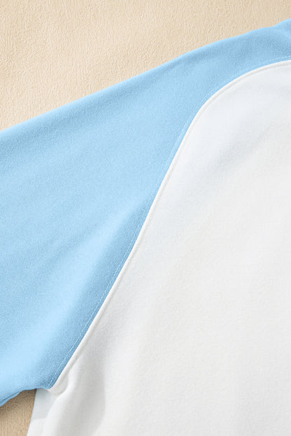 Beau Blue Colorblock Snap Buttons Pullover Sweatshirt