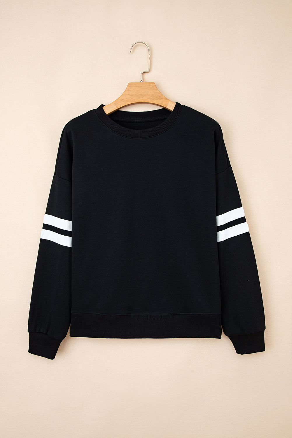 Navy Blue Varsity Striped Detail Drop Shoulder Oversized Sweatshirt