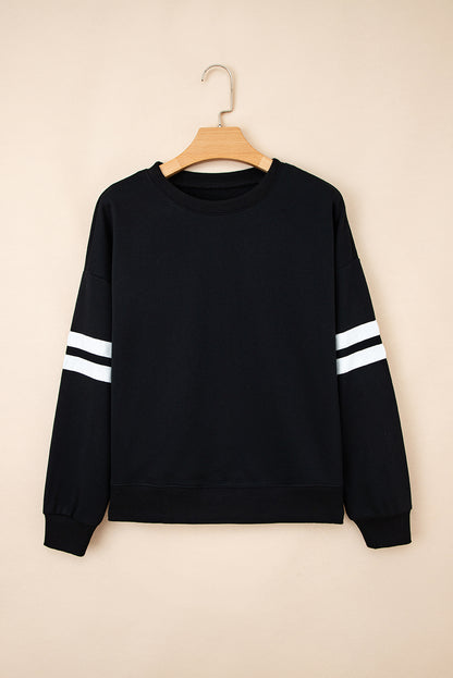 Navy Blue Varsity Striped Detail Drop Shoulder Oversized Sweatshirt
