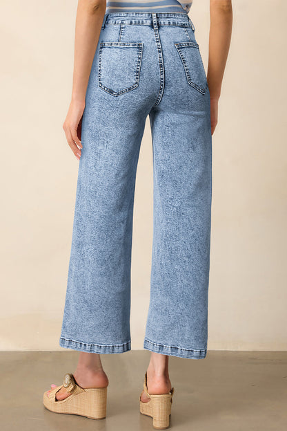 Sky Blue Chic Patch Pocket Straight Leg Loose Jeans