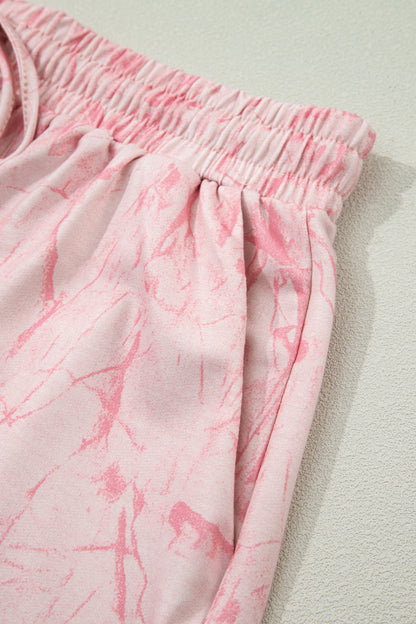 Pink Mock Neck Pullover and Shorts Camo Set