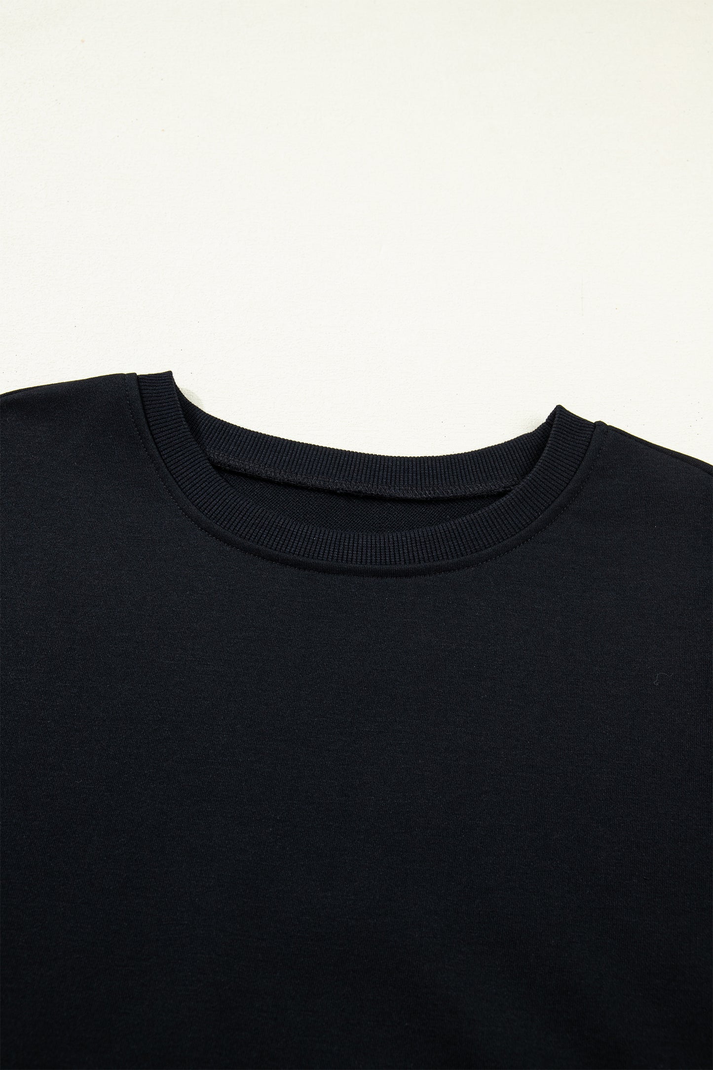 Black Solid Color Dropped Shoulder Long Sleeve Top