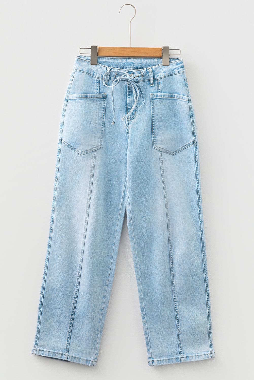 Myosotis Exposed Stitch Detail Drawstring Barrel Jeans