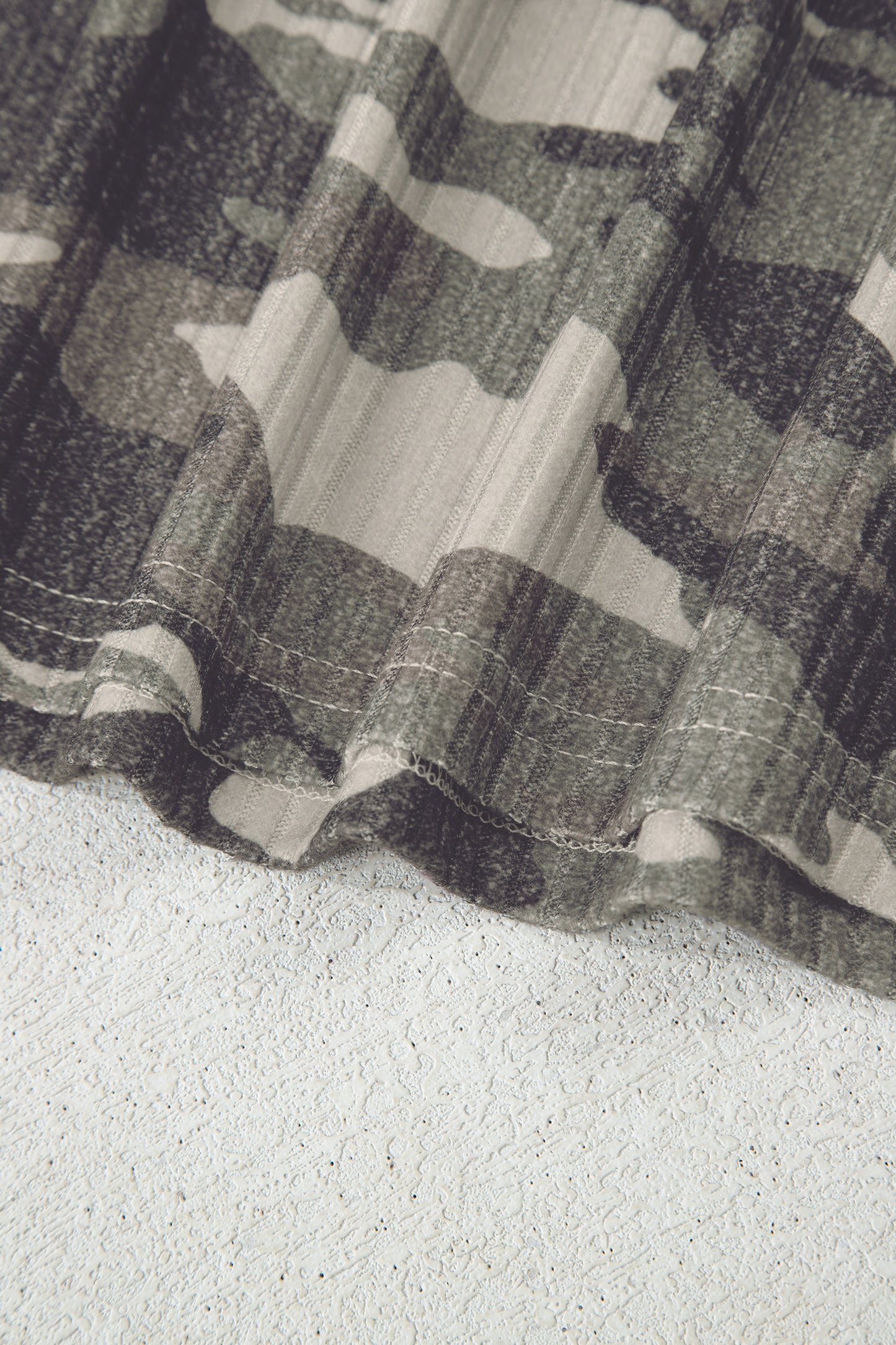 Green Camouflage Print Ribbed Knit Round Neck Tank Top