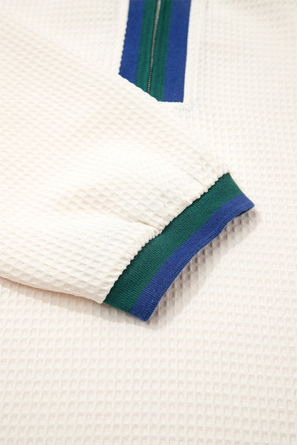White Waffle Textured Contrast Polo Neck Zip up Jumper