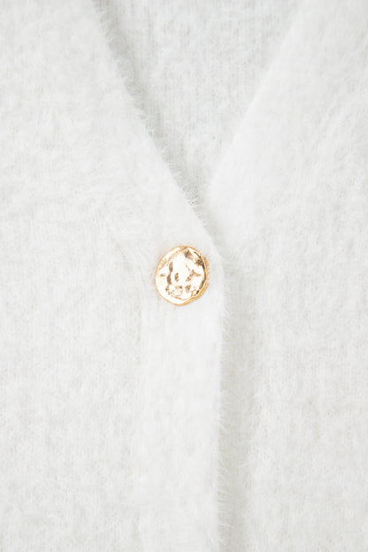 Smoke Gray Fuzzy Buttoned Front Midi Solid Cardigan