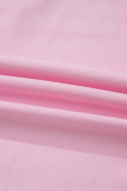 Gossamer Pink Embroidered Bow Detail Color Block Loose Tee