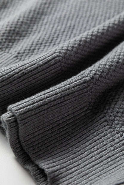 Medium Grey Color Block Knit Striped Sleeve Detail Casual Sweater