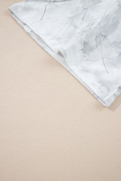 Beige Camo Print Pullover Top and Elastic Waist Casual Short Set