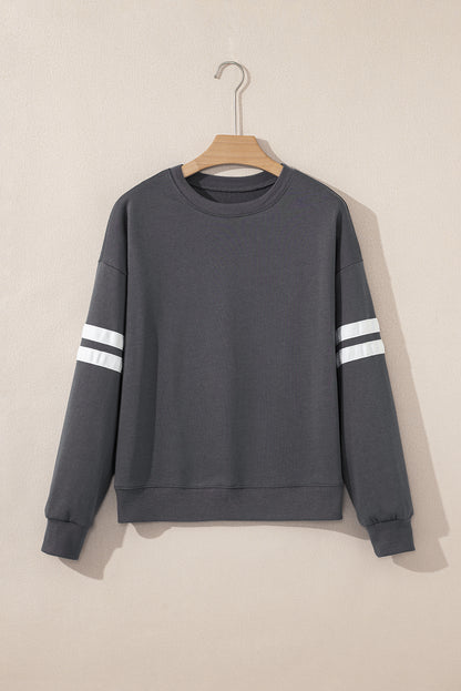 Coffee Varsity Striped Detail Drop Shoulder Oversized Sweatshirt