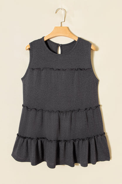 Dark Grey Tiered Frill Trim A-line Tank Top