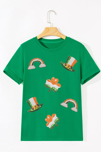 Bright Green St Patricks Day Elements Sequin Graphic Tee