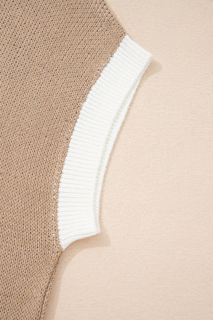 Goat Horse Shoe Pattern Contrast Trim Short Sleeve Sweater