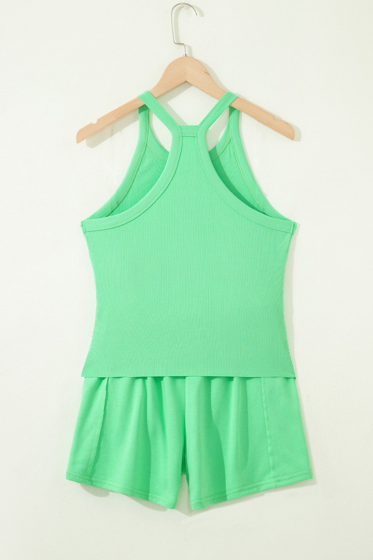 Sky Blue Slim Tank Top Elastic High Waist Shorts 2pcs Outfit