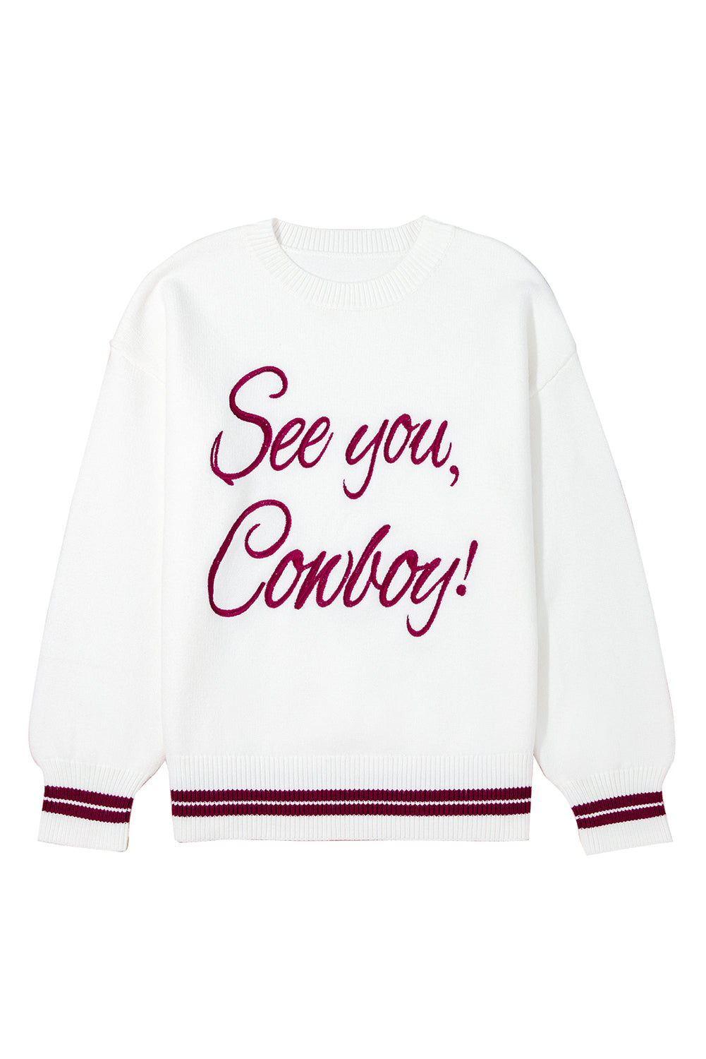 Light Grey See You Cowboy Embroidered Western Graphic Sweater