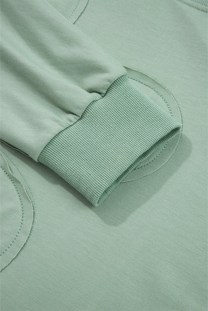 Smoke Green Raw Edge Flower Patch Drop Shoulder Casual Top