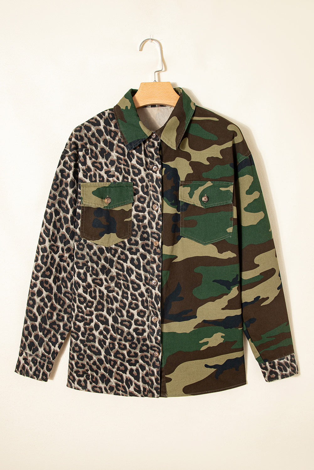 Brown Leopard Camo Patchwork Oversize Shacket