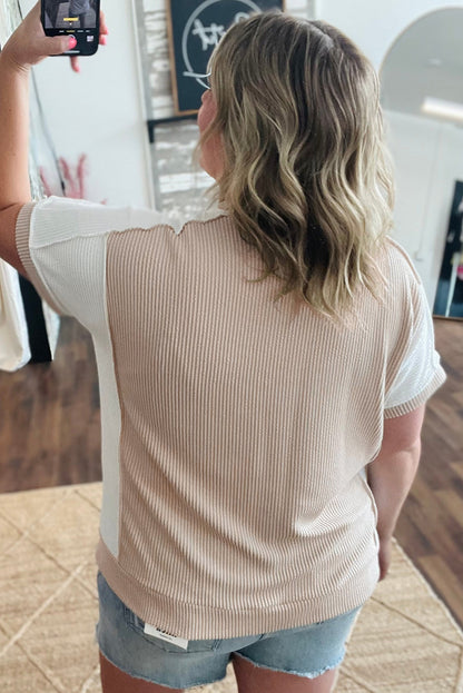 Carrot Twist Rib Colorblock Hi Low Plus Size Short Sleeve Top