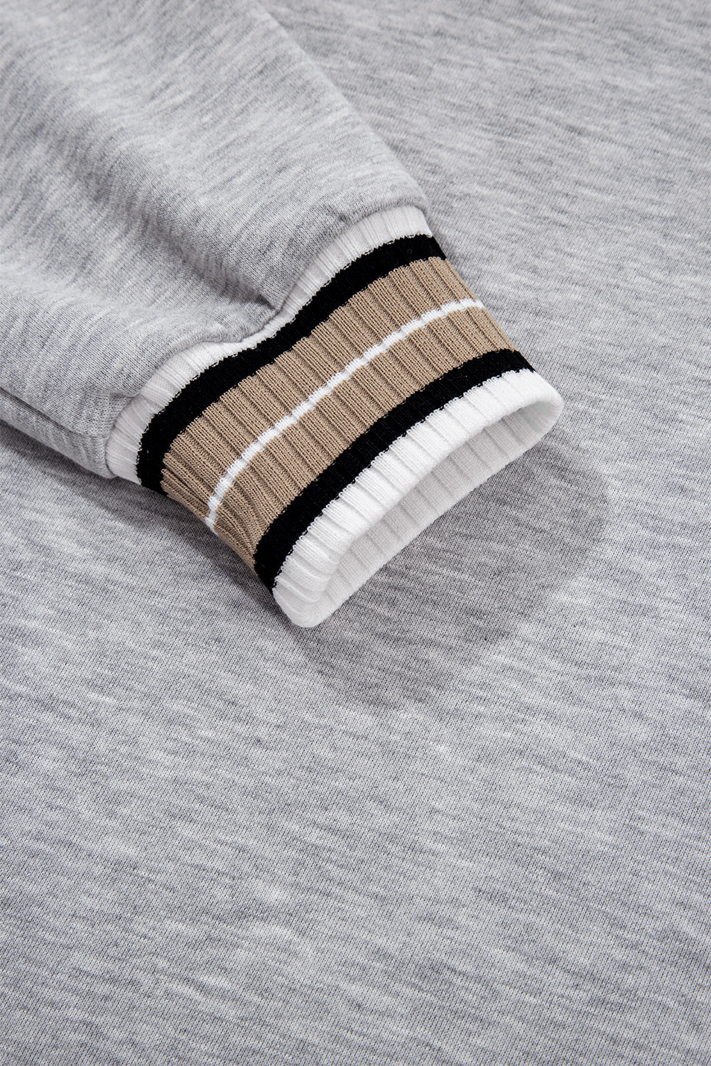 Parchment Varsity Contrast Striped Trim V Neck Sweatshirt