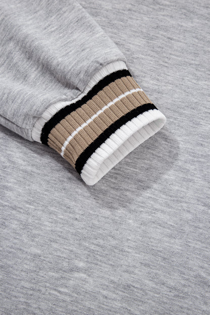 Parchment Varsity Contrast Striped Trim V Neck Sweatshirt